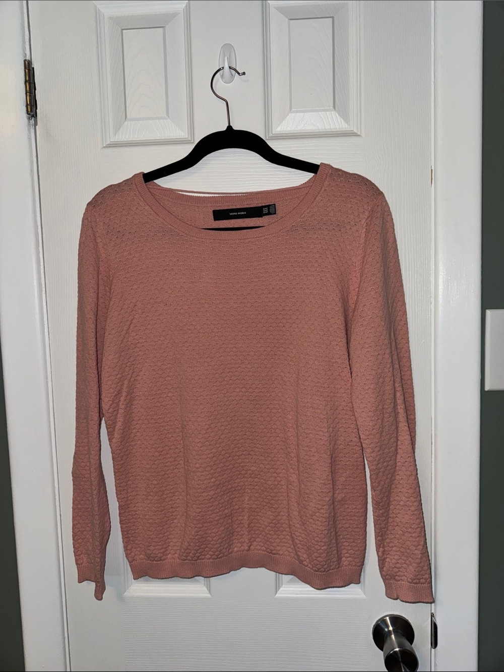 Petite Vero Moda Dusty Rose Textured Crew Neck Sweater